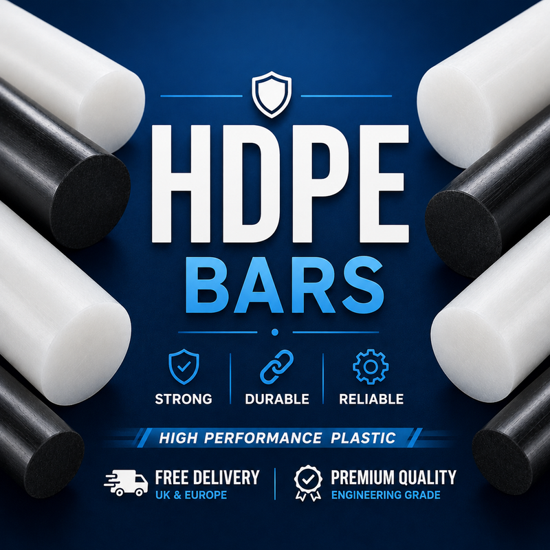 HDPE Plastic rod and sheet with high chemical resistance, strength, and low friction for eco-friendly multi-use applications.