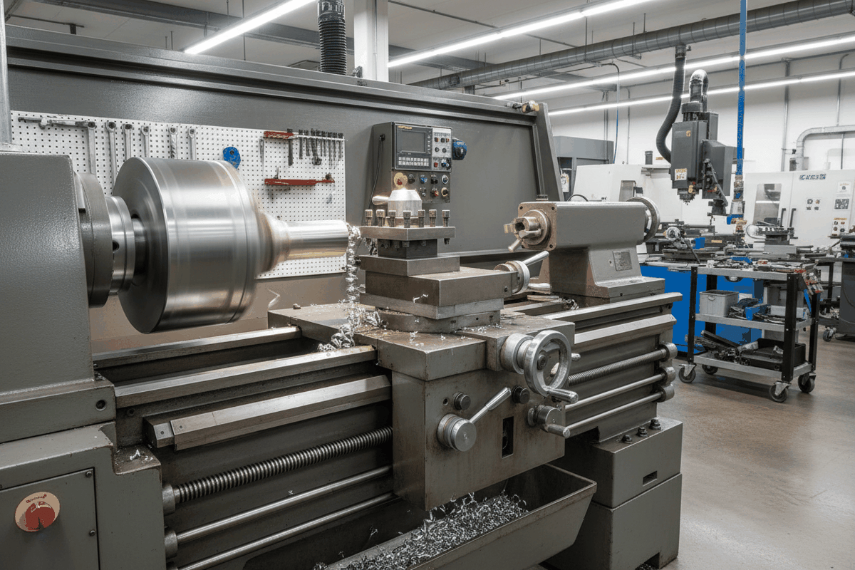 Machine tools manual book on workshop table with tools