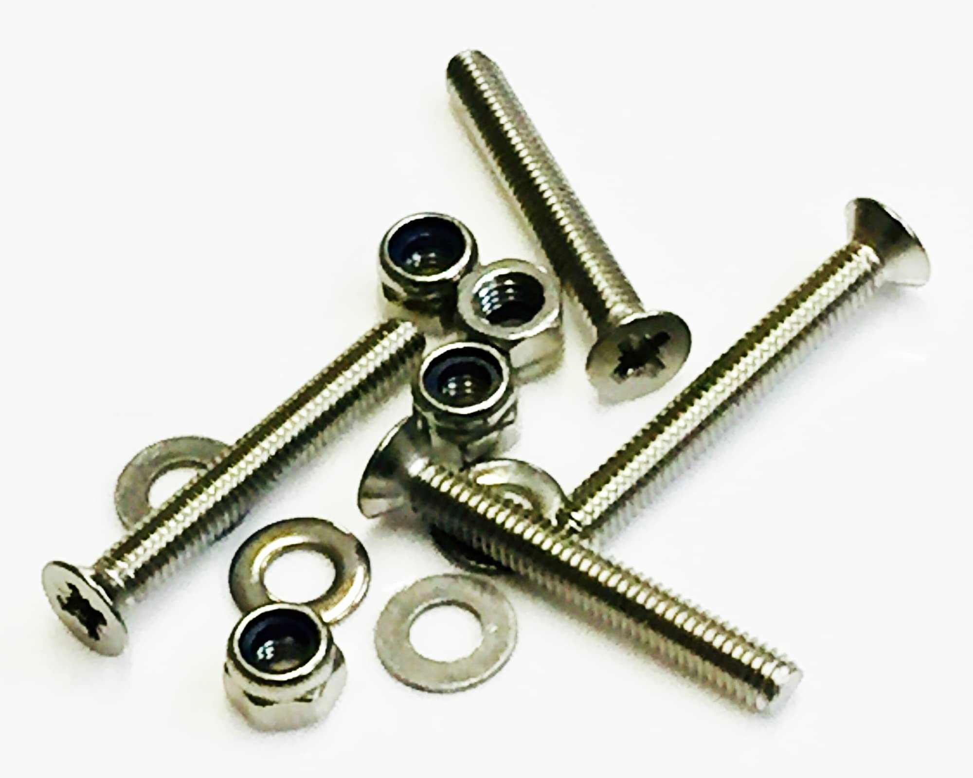 Pack of M4 x 30mm A2 stainless steel countersink screws with nylock nuts and flat washers