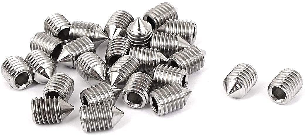 Cone Point Grub Screws Mixed (16 Pack) 5mm Length, Various Metric Threads, M3, M4, M5 & M6. A2 Grade Stainless Steel Hex/Allen Key Socket Cone Point Grub Screw/Set Screws
