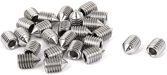 Cone Point Grub Screws Mixed (16 Pack) 5mm Length, Various Metric Threads, M3, M4, M5 & M6. A2 Grade Stainless Steel Hex/Allen Key Socket Cone Point Grub Screw/Set Screws