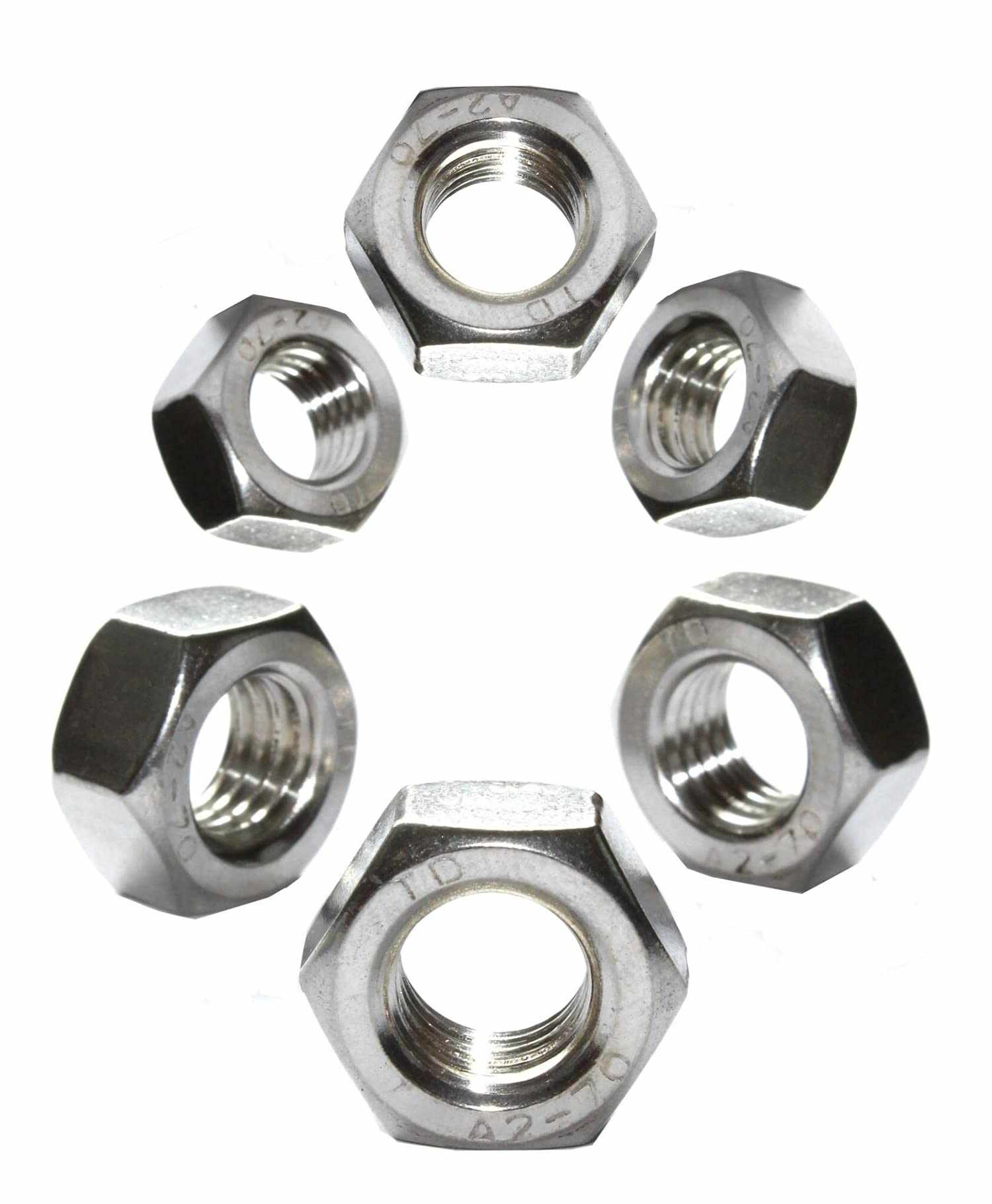 Pack of 6 M10 Full Nuts A2 Stainless Steel corrosion-resistant for industrial use
