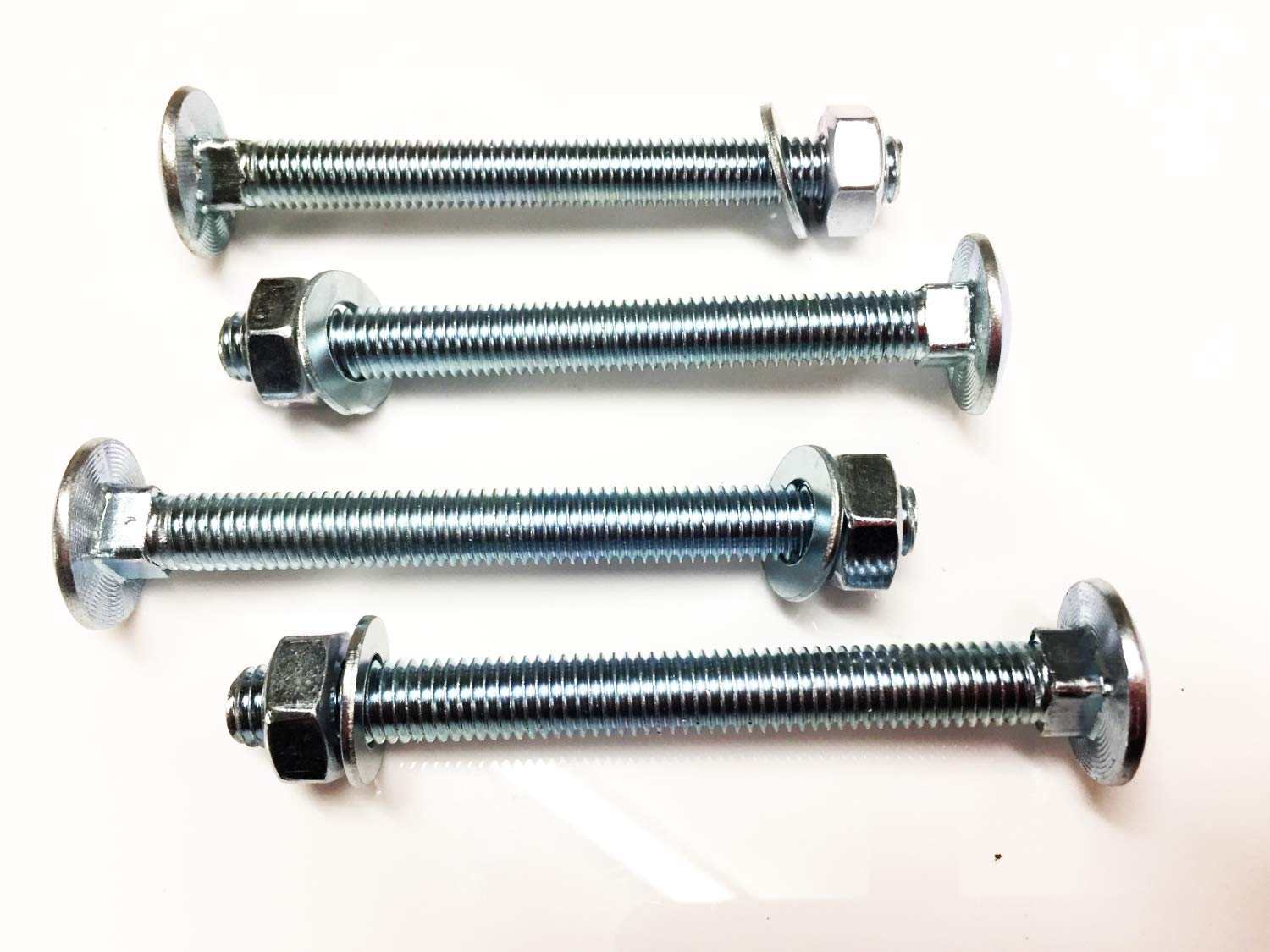 M10 x 100 coach bolts with square neck, zinc plated, complete with nuts and washers, pack of 4