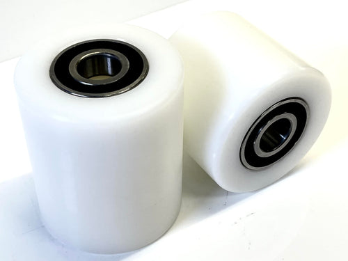 Pallet Truck Load Rollers 70mm x 80mm UHMWPE Wheels with Sealed Bearings (Pair) - Warehouse Equip UK