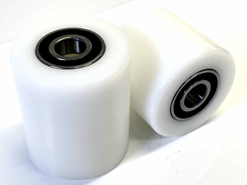Pallet Truck Load Rollers 93mm x 80mm UHMWPE Wheels with Sealed Bearings (Pair) - Warehouse Equip UK