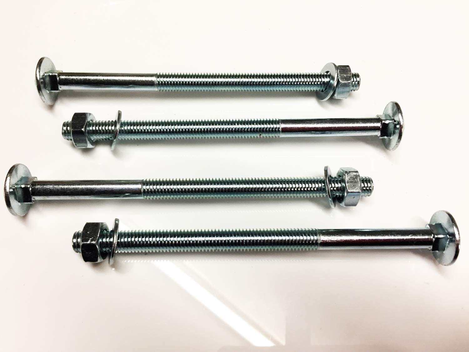 M10 x 160 coach bolts with square neck and dome head, zinc plated, pack of 4 with nuts and washers