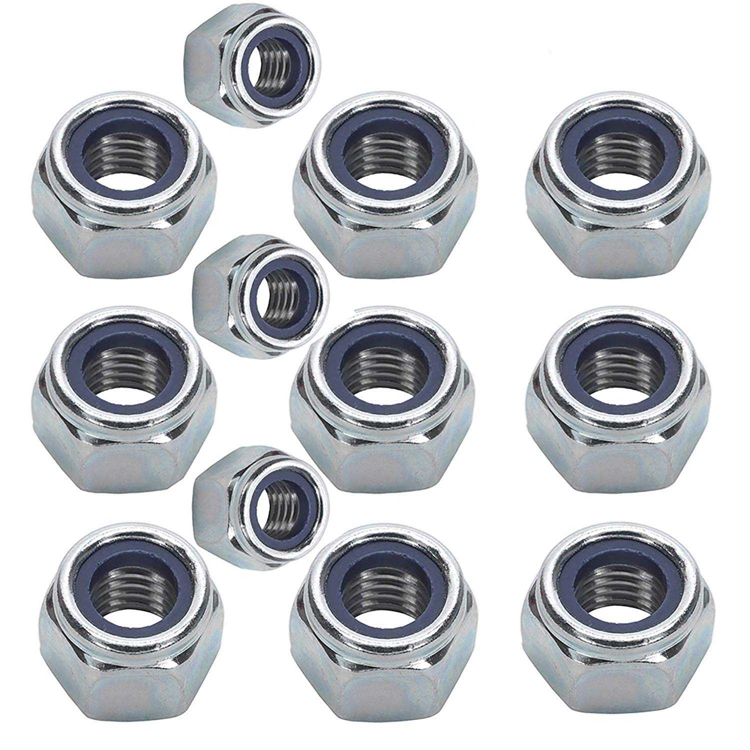 Pack of 12 zinc plated M12 Nylock Nuts for industrial strength and corrosion resistance