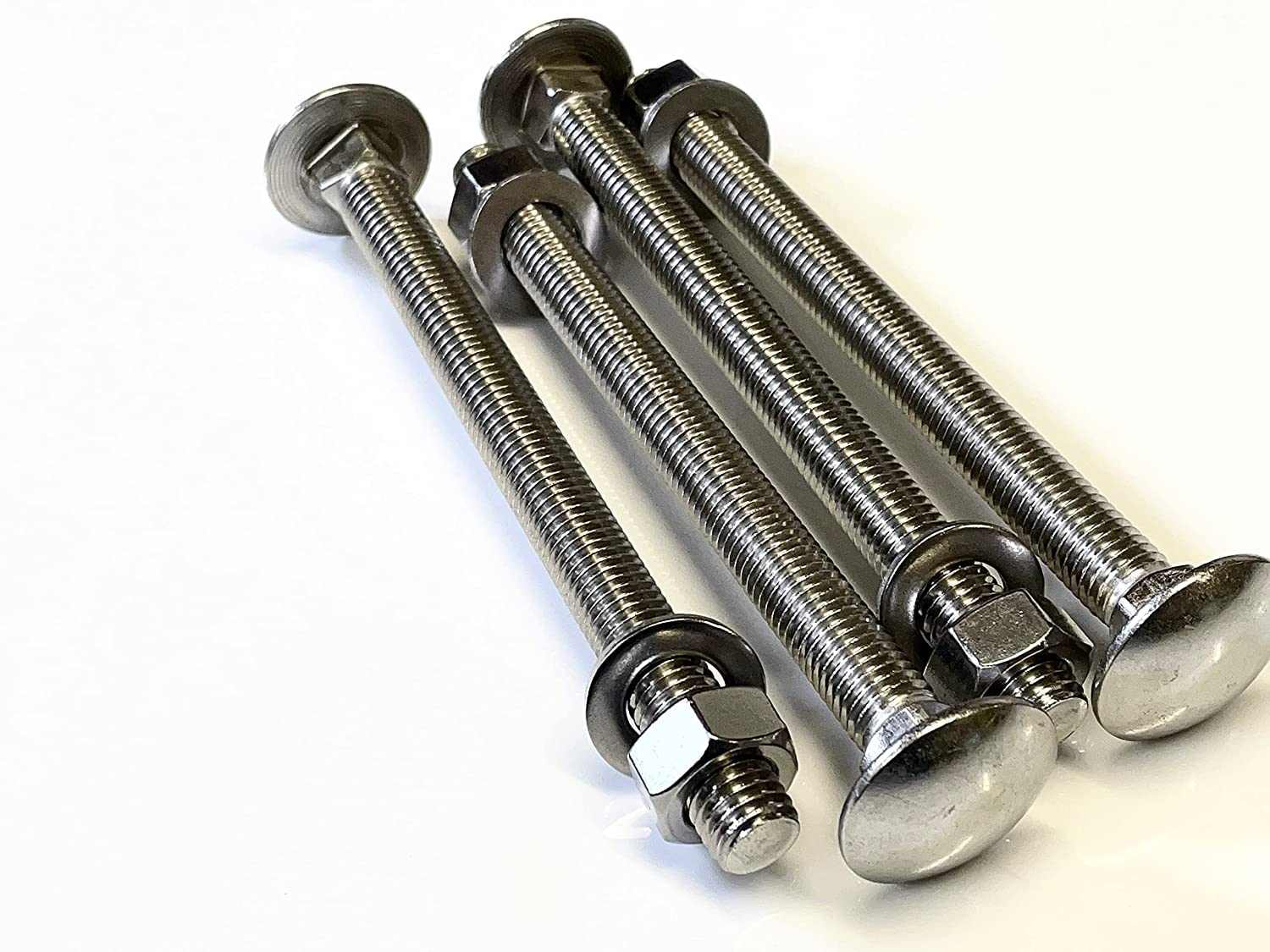 M12 x 150 Coach Bolts A2 stainless steel with nuts and washers pack of 4 fully threaded Din 603 bolts