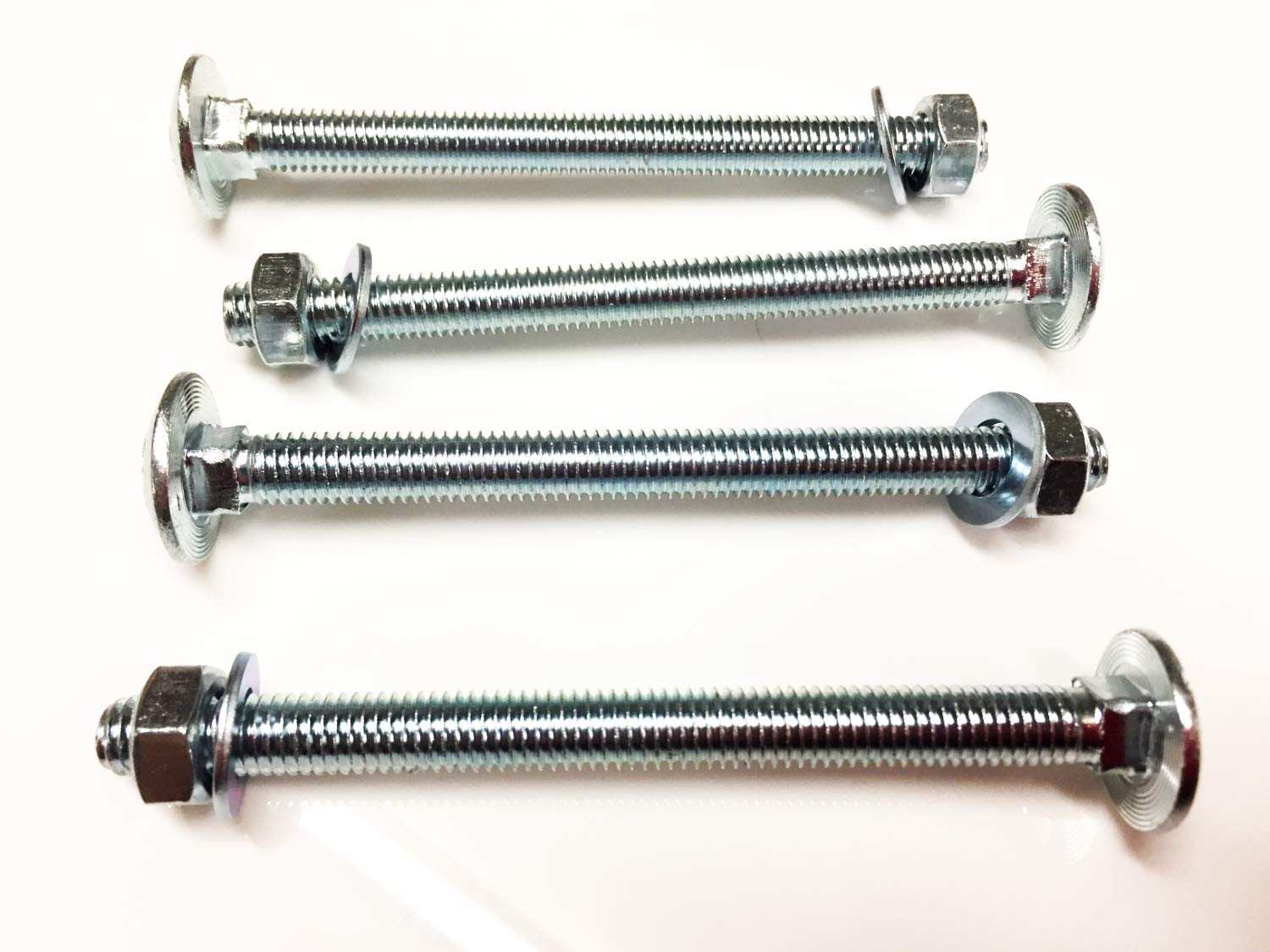 M8 x 100 Coach Bolts with square neck, bright zinc plated, pack of 4 with nuts and washers