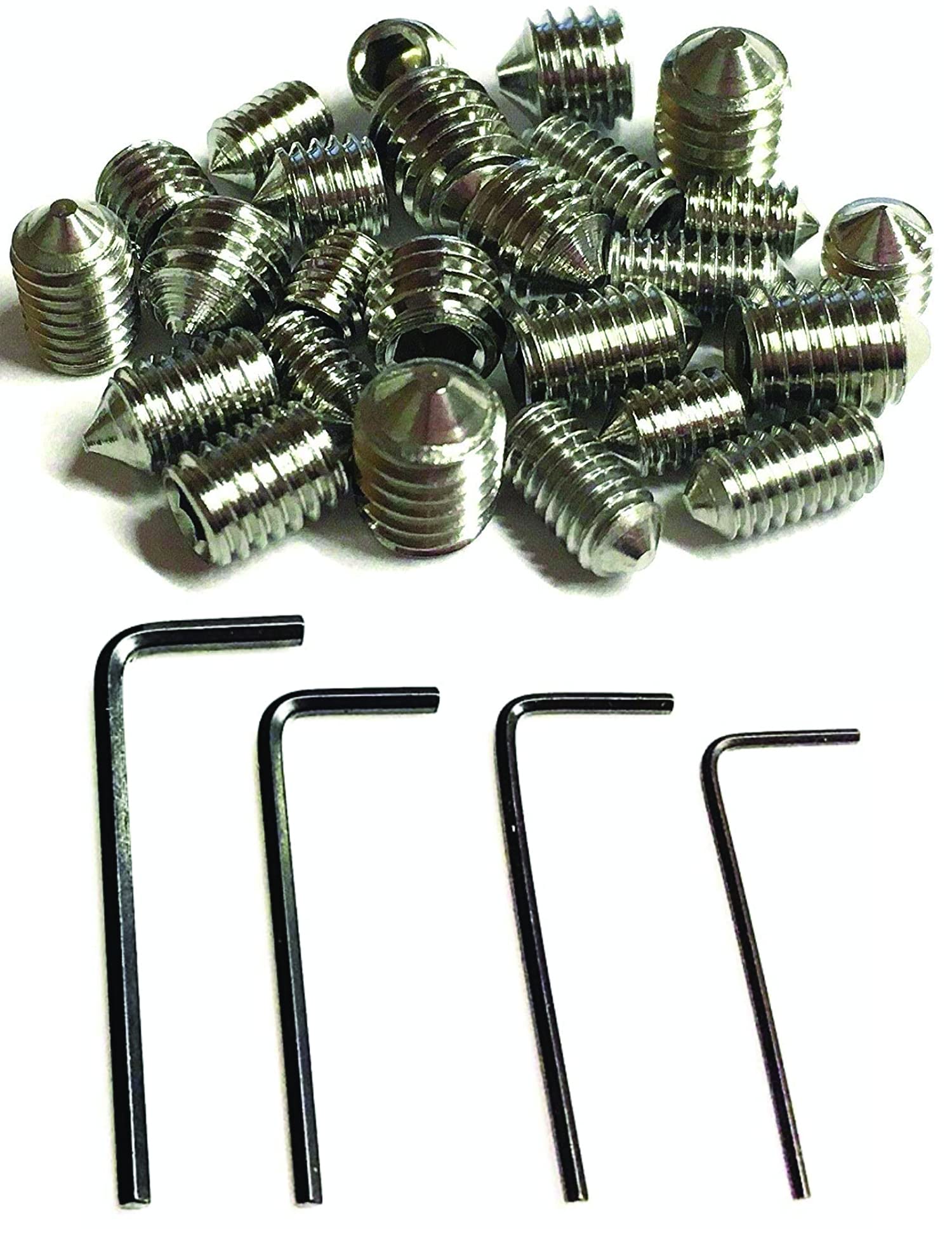 Cone Point Grub Screws Mixed (16 Pack) 5mm Length, Metric Threads, M3, M4, M5 & M6. A2 Grade Stainless / Plus 4 Piece Hex Keys Set