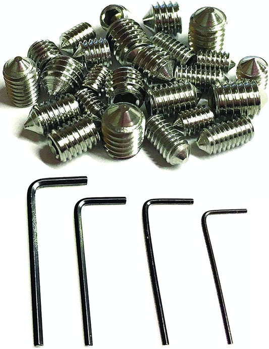 Cone Point Grub Screws Mixed (16 Pack) 5mm Length, Metric Threads, M3, M4, M5 & M6. A2 Grade Stainless/Plus 4 Piece Hex Keys Set