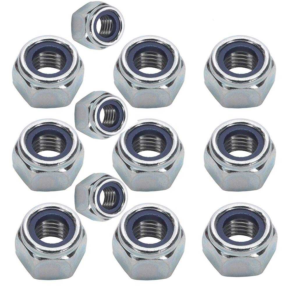 M12 bright zinc plated steel nylon insert lock nuts pack of 12 hex head corrosion resistant grade 8.8 steel