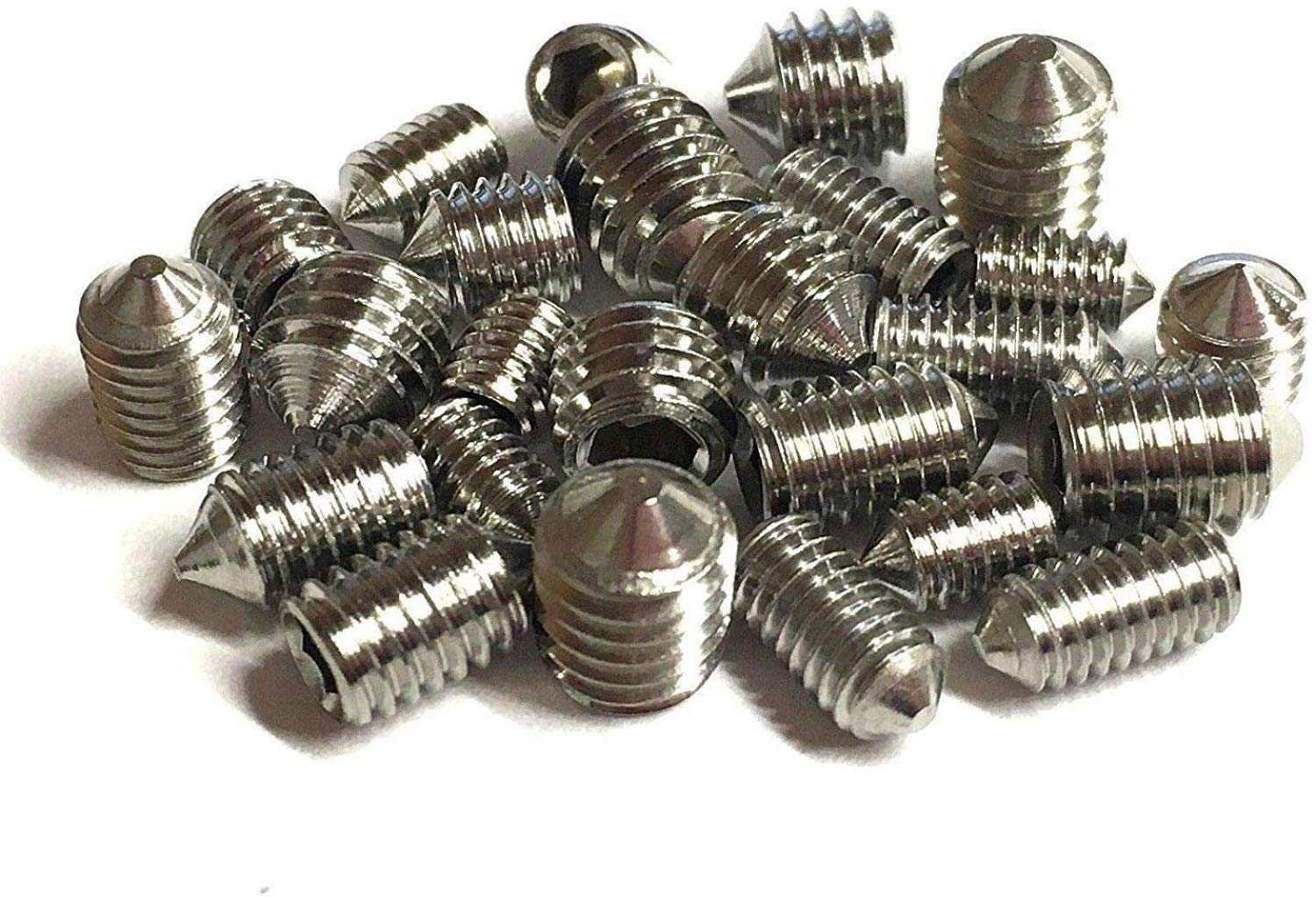 16 pack cone point grub screws with hex keys, 5mm length, metric threads M3-M6, A2 stainless steel