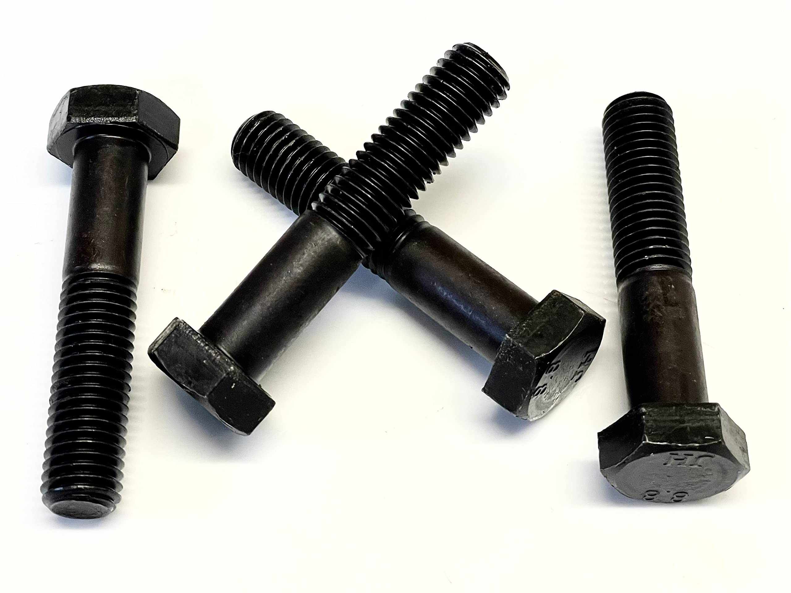 Black M14 x 70mm hexagon bolts DIN 931 Grade 8.8 pack of 4 for heavy-duty fastening