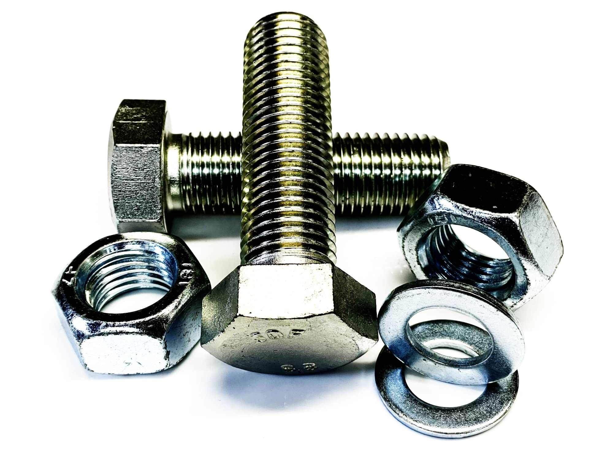 Hex head bolt zinc plated M30 100mm fully threaded with nuts and washers pack of 2
