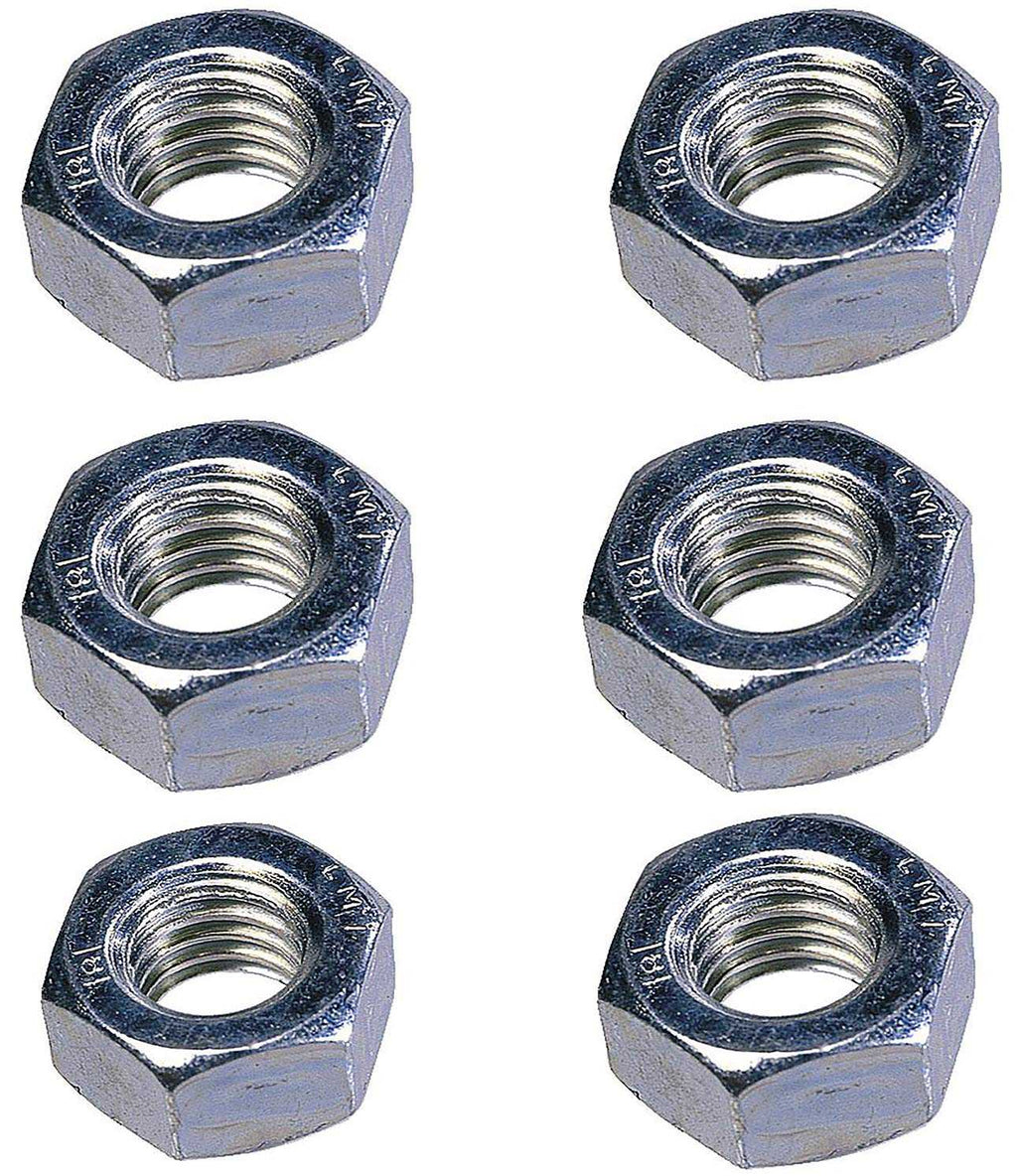Pack of 6 zinc plated M16 full nuts for industrial strength and corrosion resistance