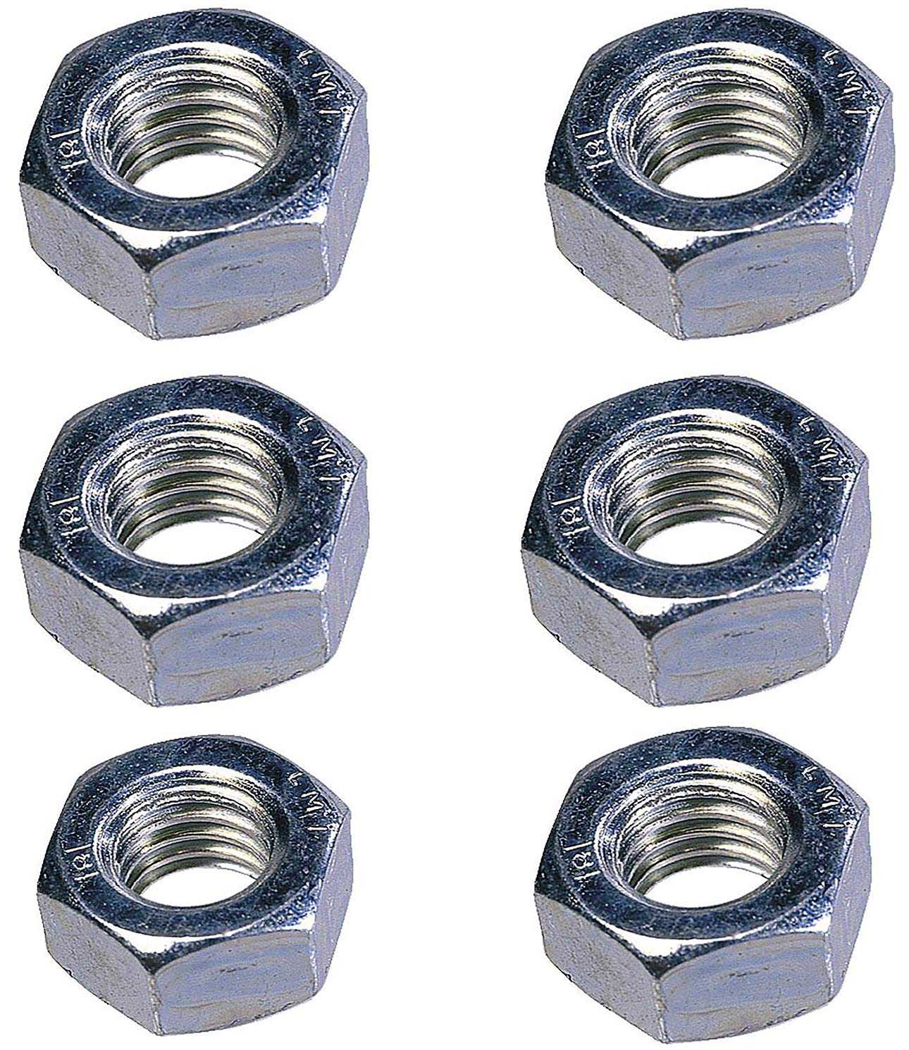 Pack of 6 zinc plated M16 full nuts for industrial strength and corrosion resistance