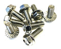 Pack of 8 M8 x 20mm A2 stainless steel flanged head bolts with hexagonal heads and serrated flange for secure fastening