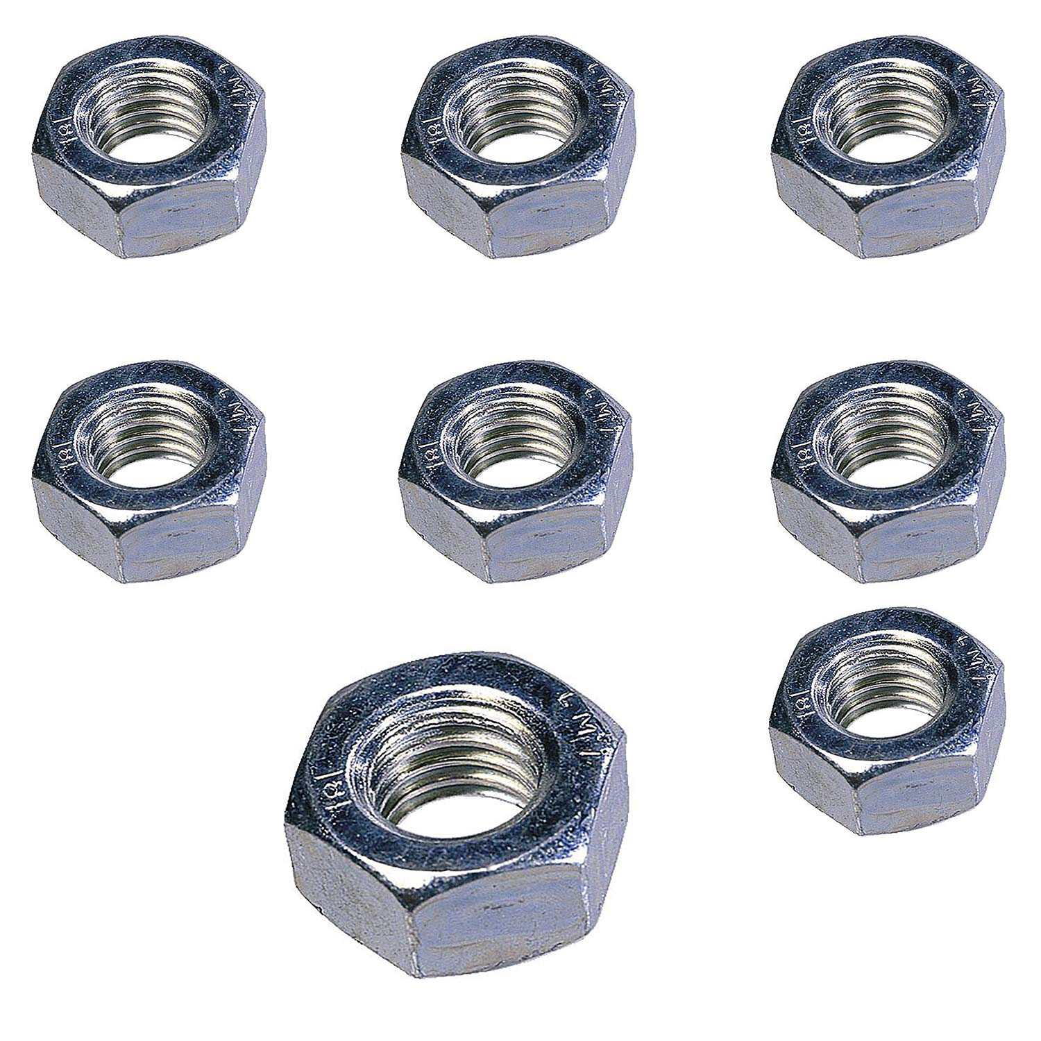 Pack of 8 M16 full nuts zinc plated corrosion-resistant industrial grade
