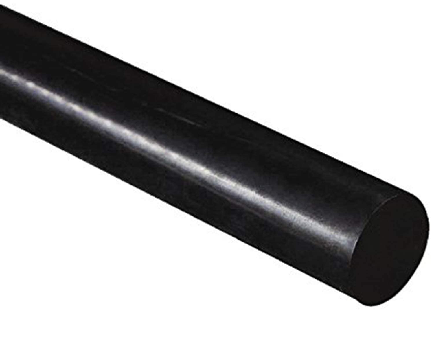 Opaque black 2-inch diameter acetal plastic rod with 12-inch length and standard tolerance meeting ASTM D6778 specifications