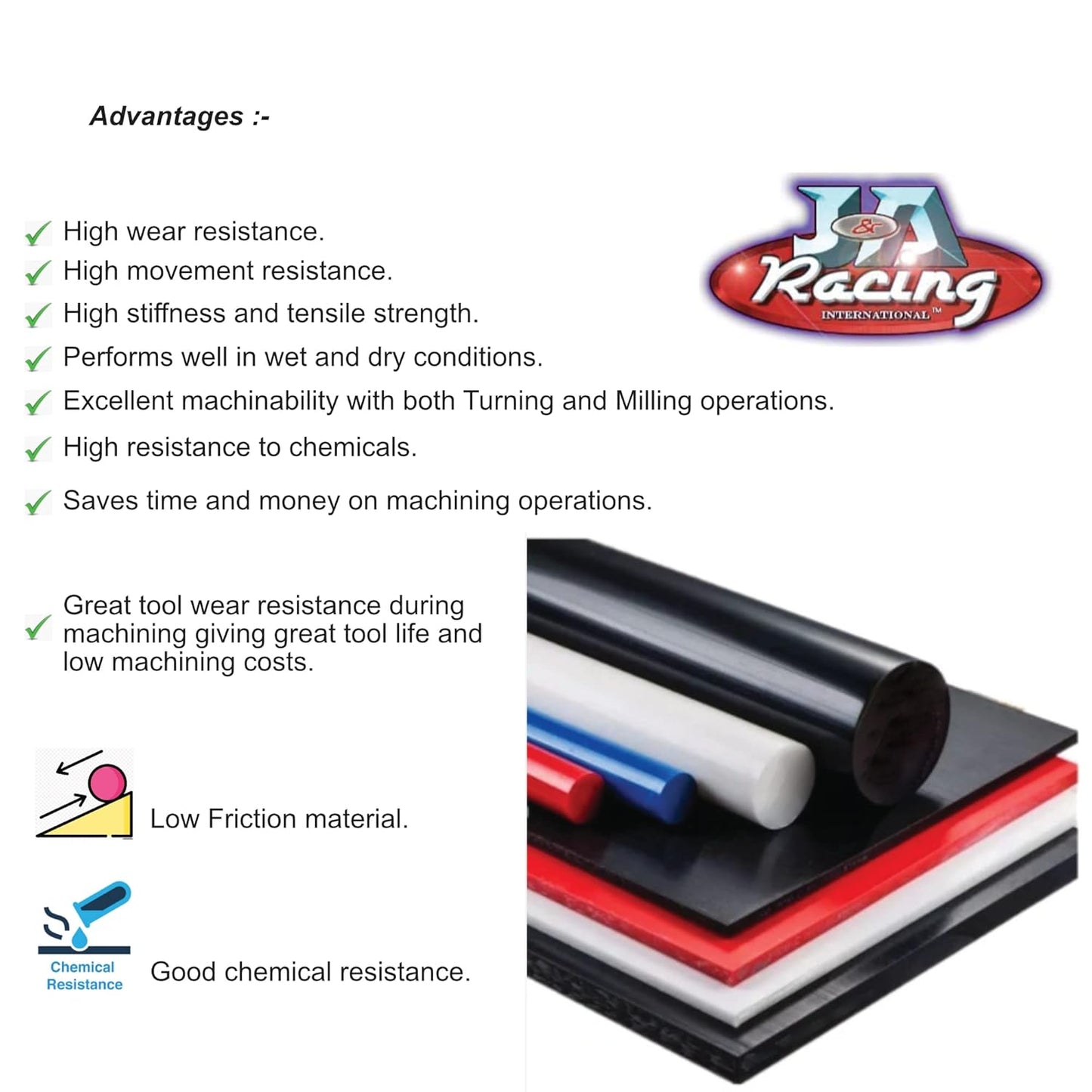 2" Standard Tolerance 2-Inch Diameter and 12-Inch Length Opaque Black Acetal Copolymer Rods Meet ASTM D6778 Specifications Perfect for Non-Marring Fixtures