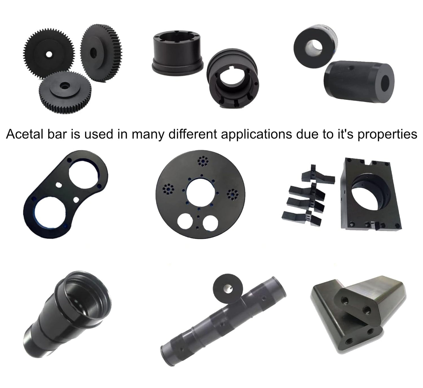 2" Standard Tolerance 2-Inch Diameter and 12-Inch Length Opaque Black Acetal Copolymer Rods Meet ASTM D6778 Specifications Perfect for Non-Marring Fixtures