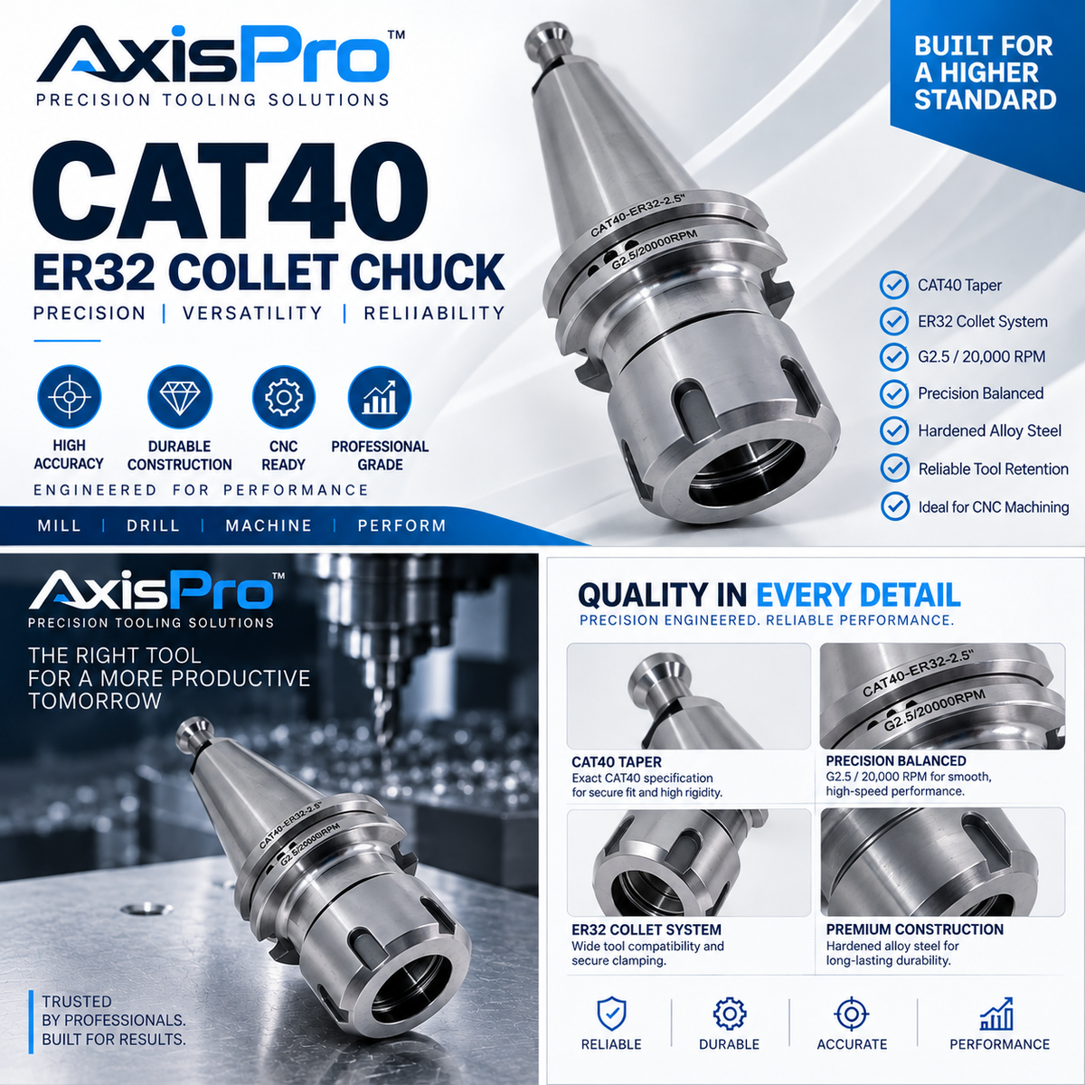 CAT40 ER32 x 2.5" 20000 RPM Corrosion-Proof Tool Holder
