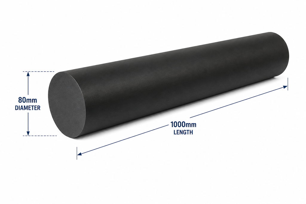 HDPE Round Rod - Black 80mm Diameter x 1000mm Grade A PE500
