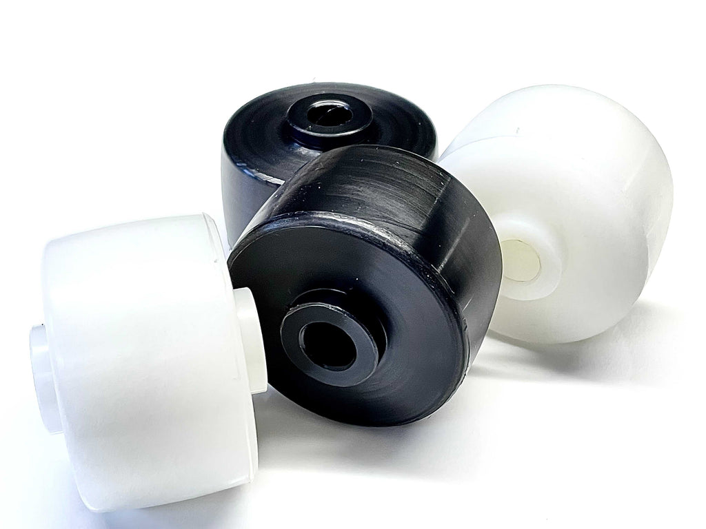 Set of 2 white CNC machined polyethylene entry wheels for BT Rolatruc LHM230 pallet truck