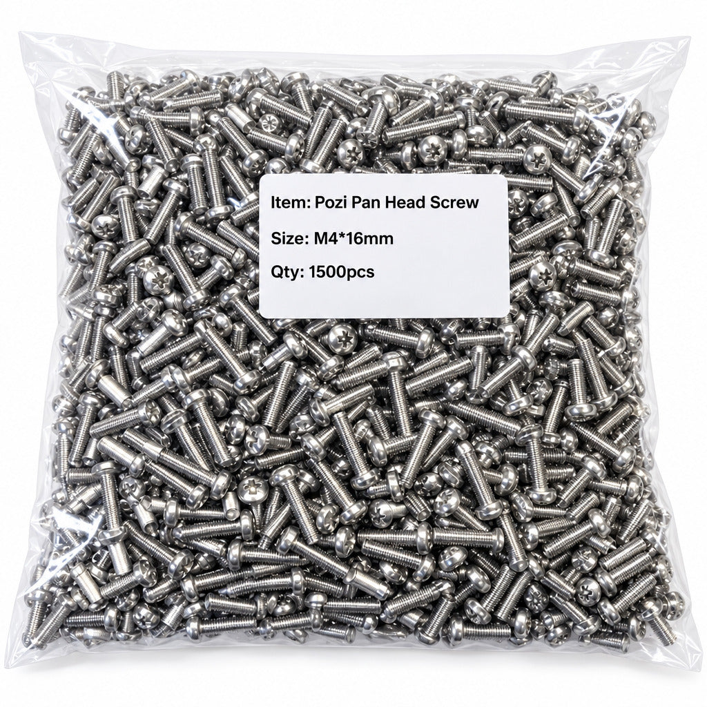 M4 x 16mm Pozi Pan Head Screws, A2 Stainless Steel, Pack of 1500