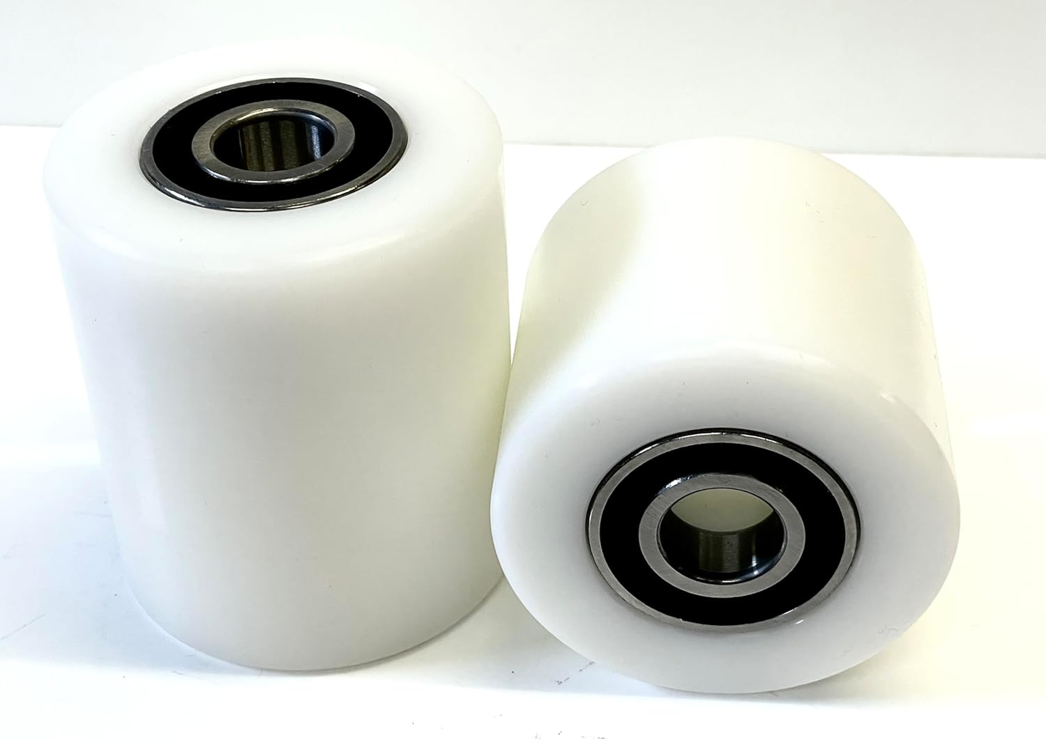 Pallet Truck Load Rollers 70mm x 80mm UHMWPE Wheels with Sealed Bearings (Pair) - Warehouse Equip UK