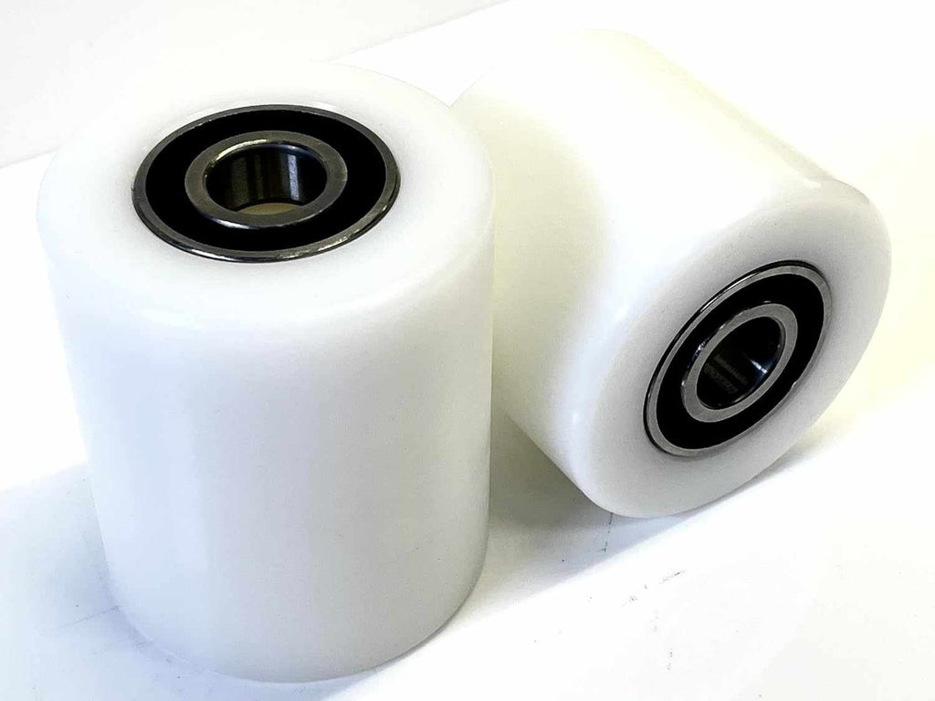 Pallet jack truck wheels 3-inch HDPE silent running load rollers with pre-installed 20mm bearings for warehouse use