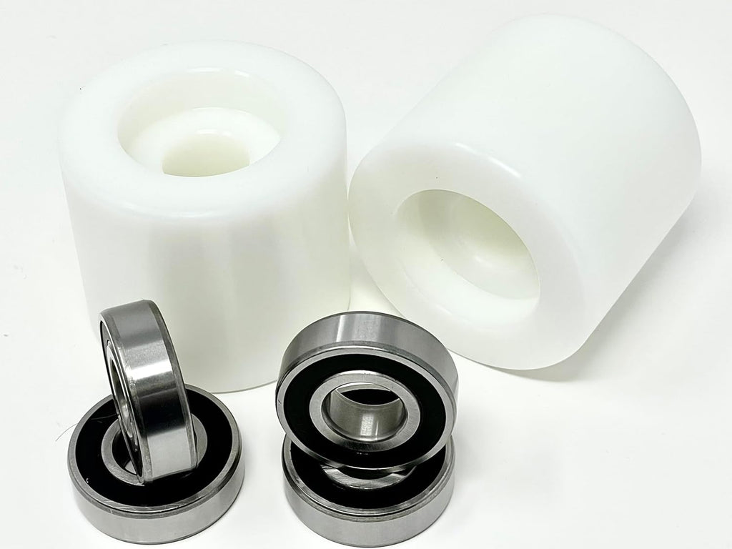 Pallet Truck Load Rollers 93mm x 80mm UHMWPE Wheels with Sealed Bearings (Pair) - Warehouse Equip UK