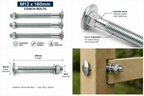 M12 x 180mm Coach Bolts - BZP Grade 4.8 - DIN 603 Carriage Bolts with Nuts and Washers - Pack of 4