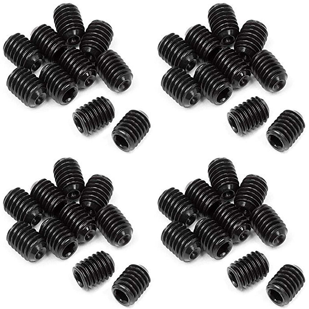 Pack of 10 M3 x 5mm cup point grub screws made from Grade 45H high tensile steel with hex socket drive and black oxide finish.