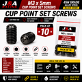 M3 x 5mm Socket Set Screws - Cup Point - Black Grade 45H - Pack of 10