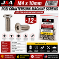 M4 x 10mm Pozi Countersunk Machine Screws - A2 Stainless Steel - Pack of 12