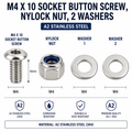M4 x 10mm Socket Button Head Screw Kit 1x Bolt, 2x Washers, 1x Nyloc Nut