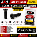 M4 x 16mm Countersunk Socket Screws - Black High Tensile 10.9 - Pack of 8
