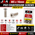 M5 x 16mm Pozi Countersunk Machine Screws - A2 Stainless Steel - Pack of 12