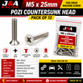 M5 x 25mm Pozi Countersunk Machine Screws - A2 Stainless Steel - Pack of 12