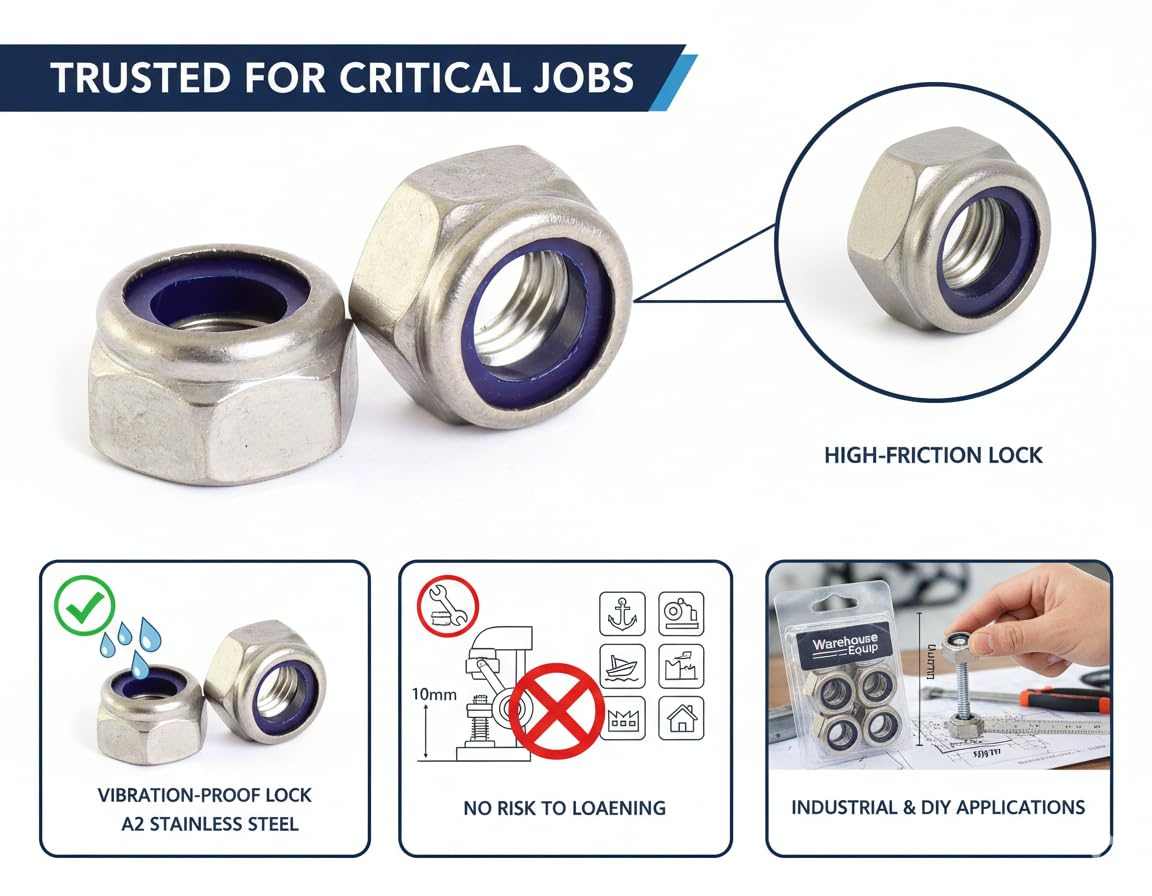 M10 x 1.50mm Standard Metric Pitch  A2 Stainless Steel  Pack of 12  Warehouse Equip Uk