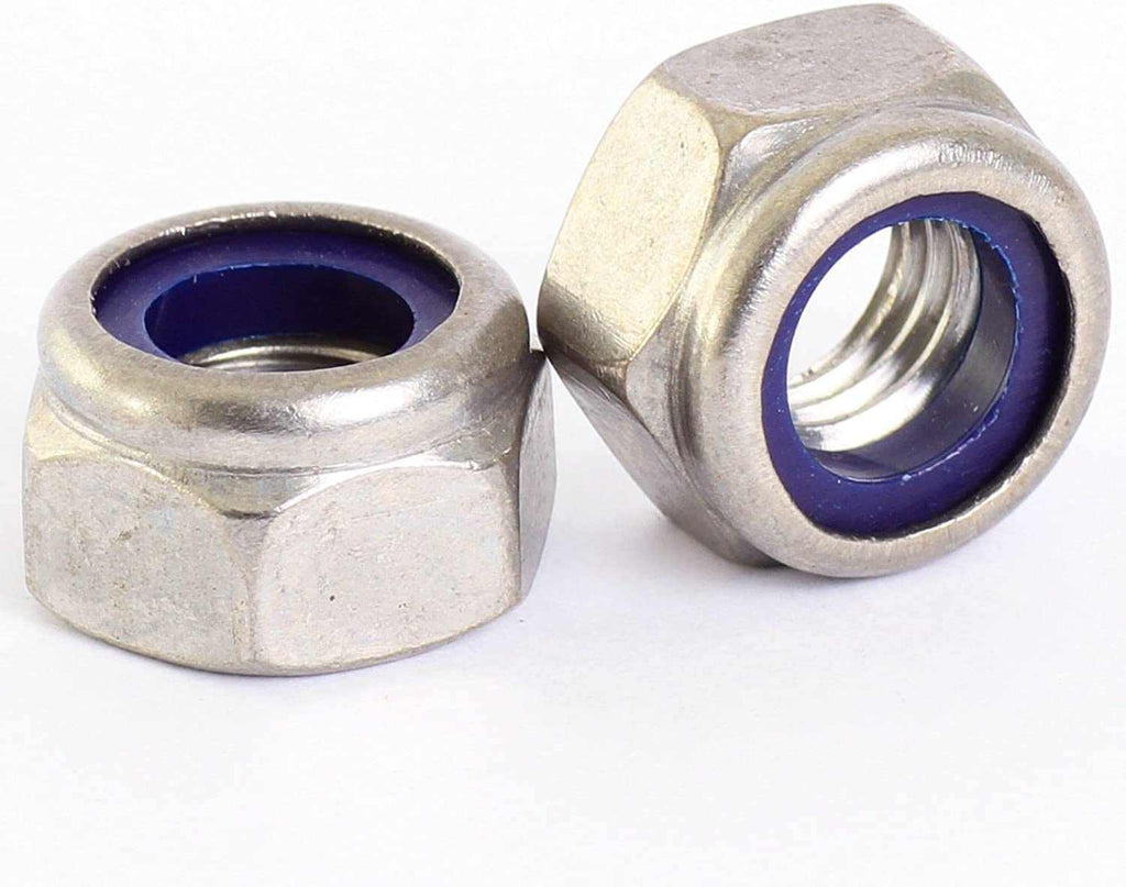 Pack of 12 M10 x 1.50mm A2 stainless steel nyloc nuts with nylon insert locking mechanism