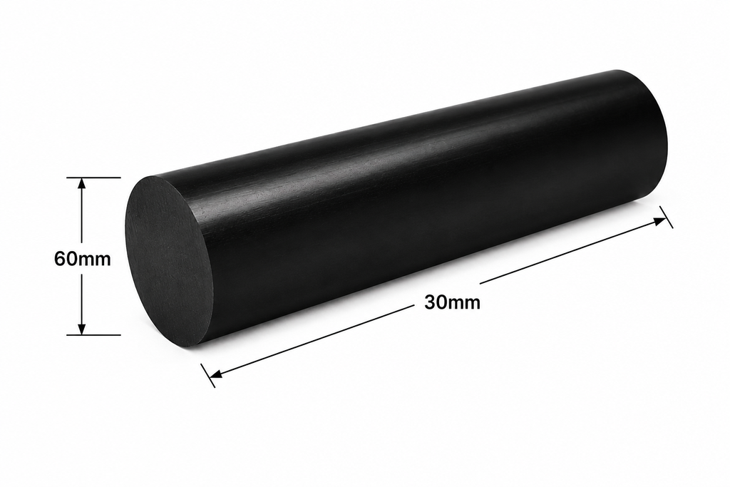 Nylon 6 Round Rod - Black 60mm Diameter, Grade A PA6 - Multiple Lengths