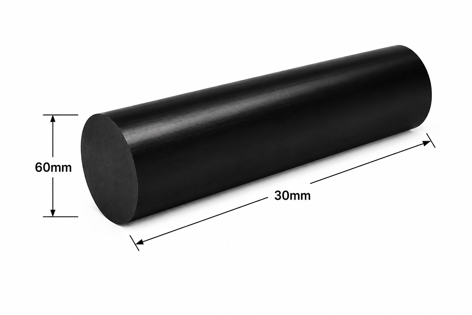 Nylon 6 Round Rod - Black 60mm Diameter, Grade A PA6 - Multiple Lengths