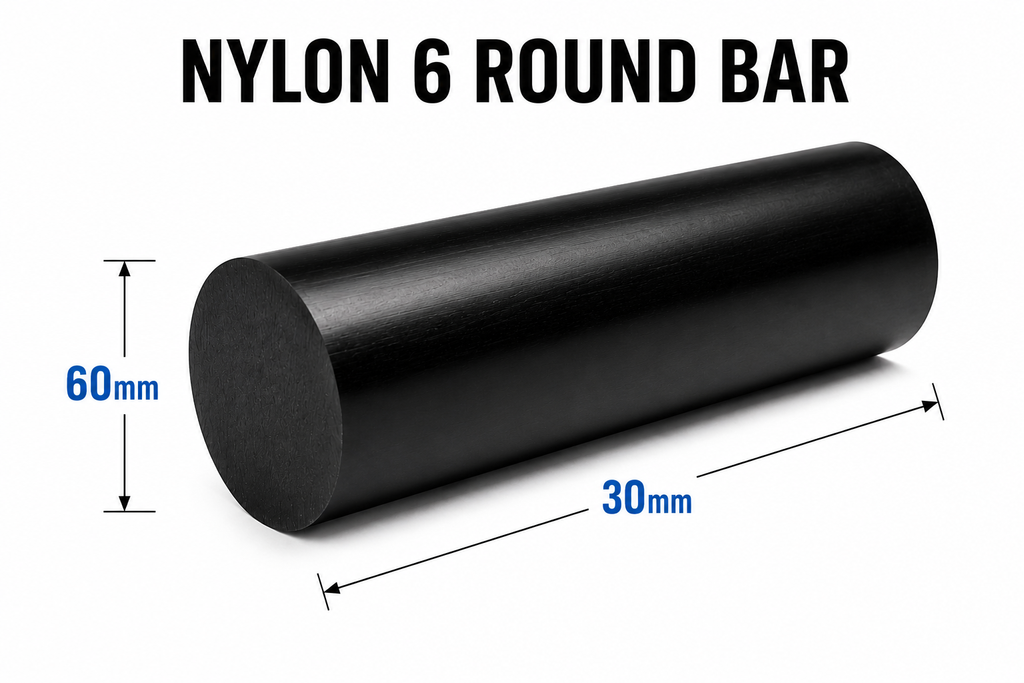 Nylon round bar 6.6 Round Rod Black 60mm Diameter x 300mm Long Grade 6.6