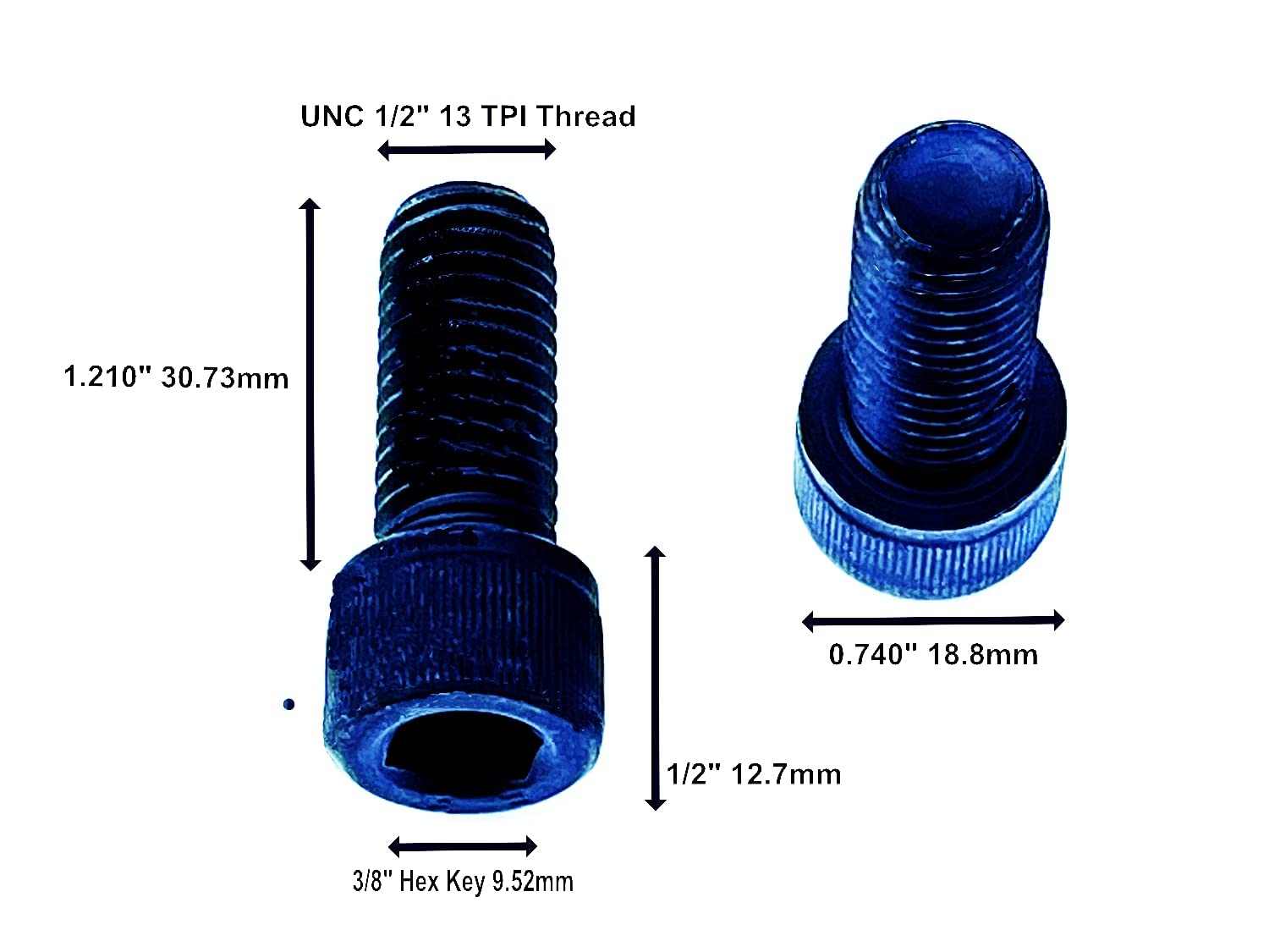 1/2Inch x 1 1/4Inch UNC 13 TPI Socket Cap Black High Tensile Bolts Pack of 4  Warehouse Equip Uk