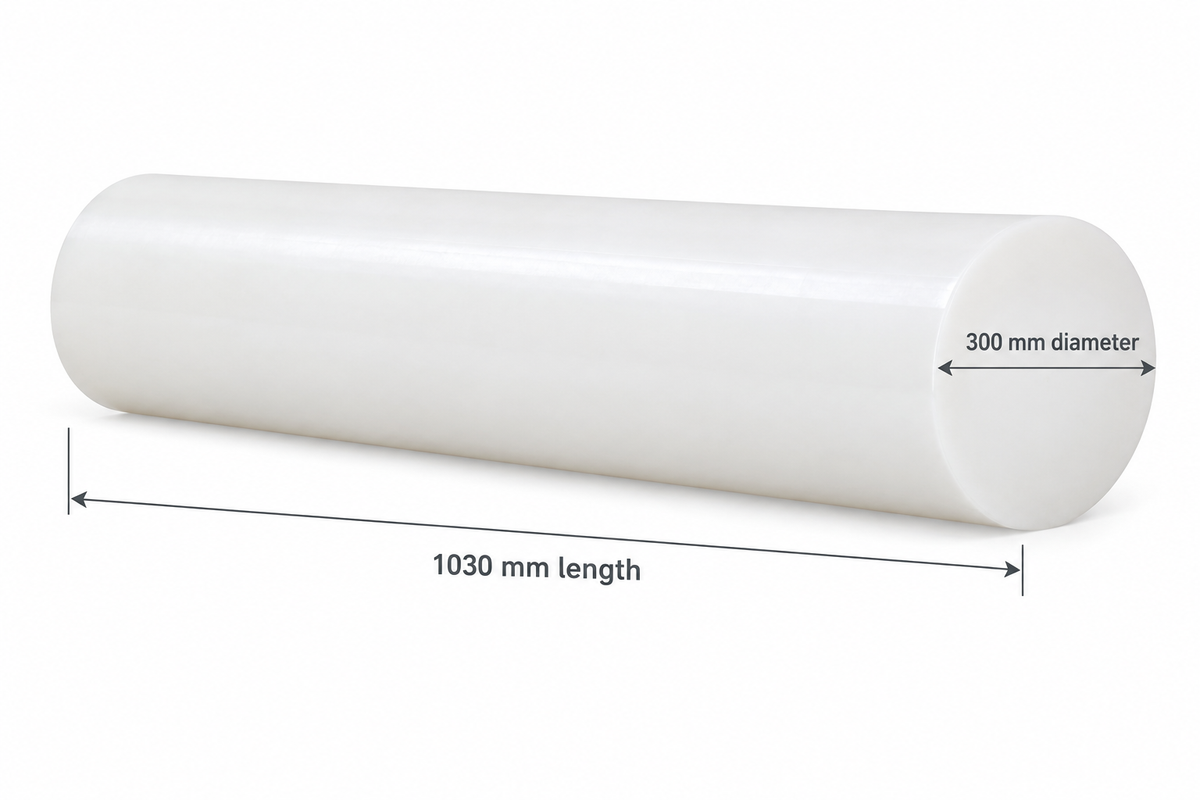 HDPE rod dimension diagram showing 300 mm diameter and 1030 mm length
