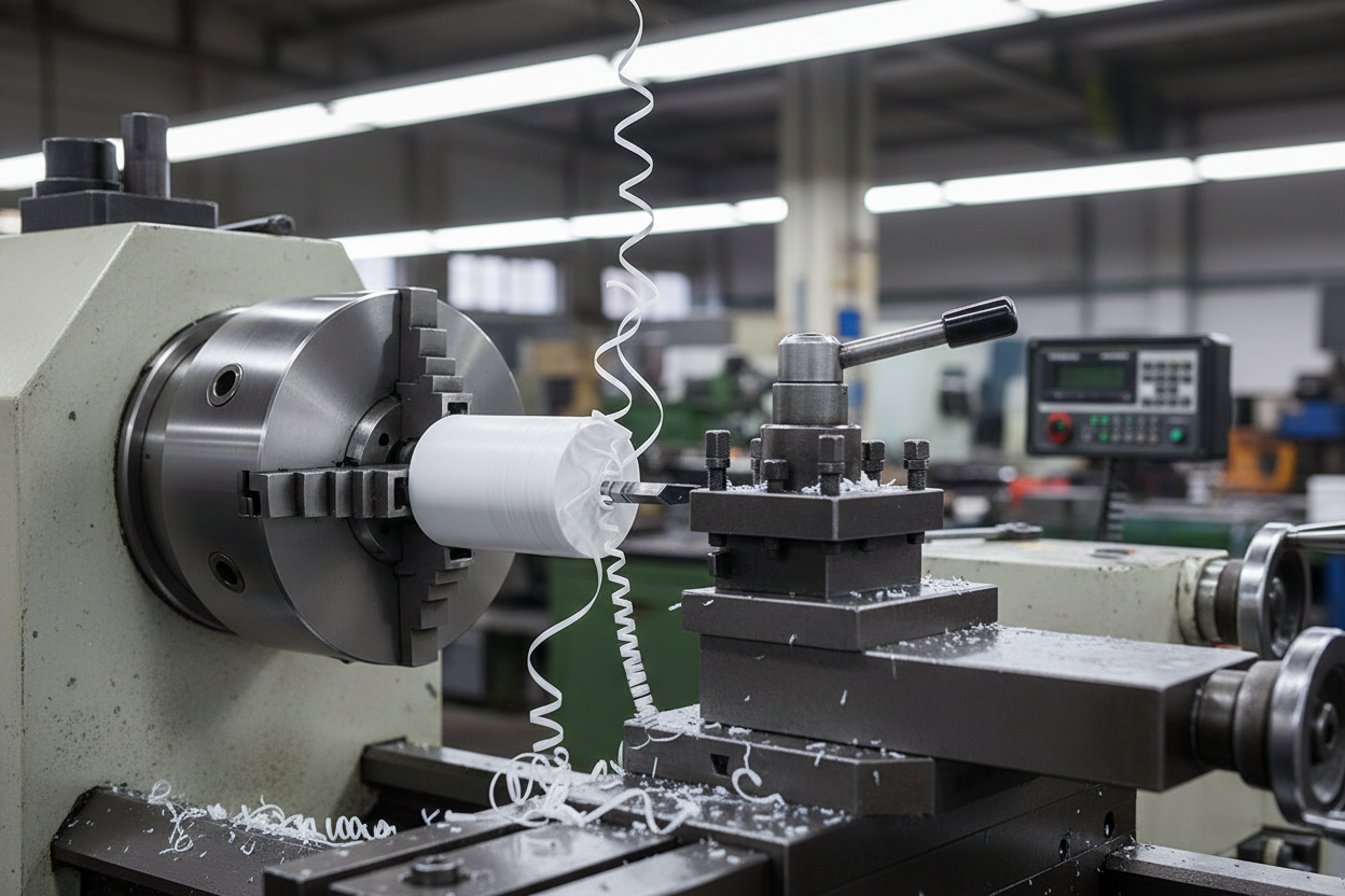 HDPE Round Rod - Being Machined on Lathe