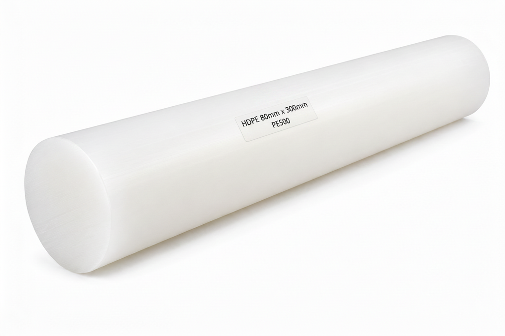 HDPE Round Rod White 80mm x 300mm PE500 with label
